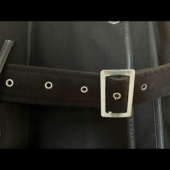 Excelled Collection Women’s Black and Silver Hardware Peacoat with Belt- Small - Picture 5 of 11